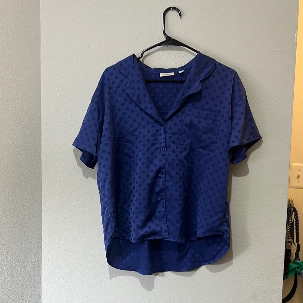 Blue Sailor Collar Cuffed Sleeve Pajama Top